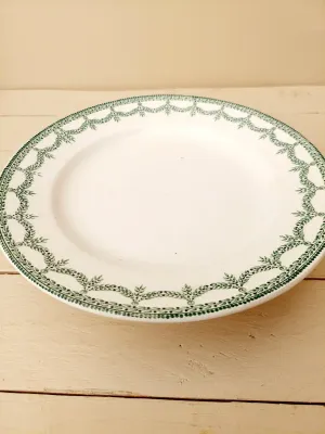 Antieke serveerschaal op voet - groene guirlanderand - ca. 1900
