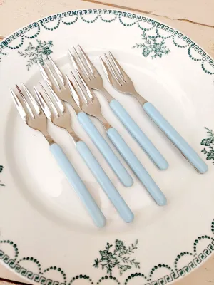 Vintage cocktailvorkjes - blauw handvat retro - set van 6