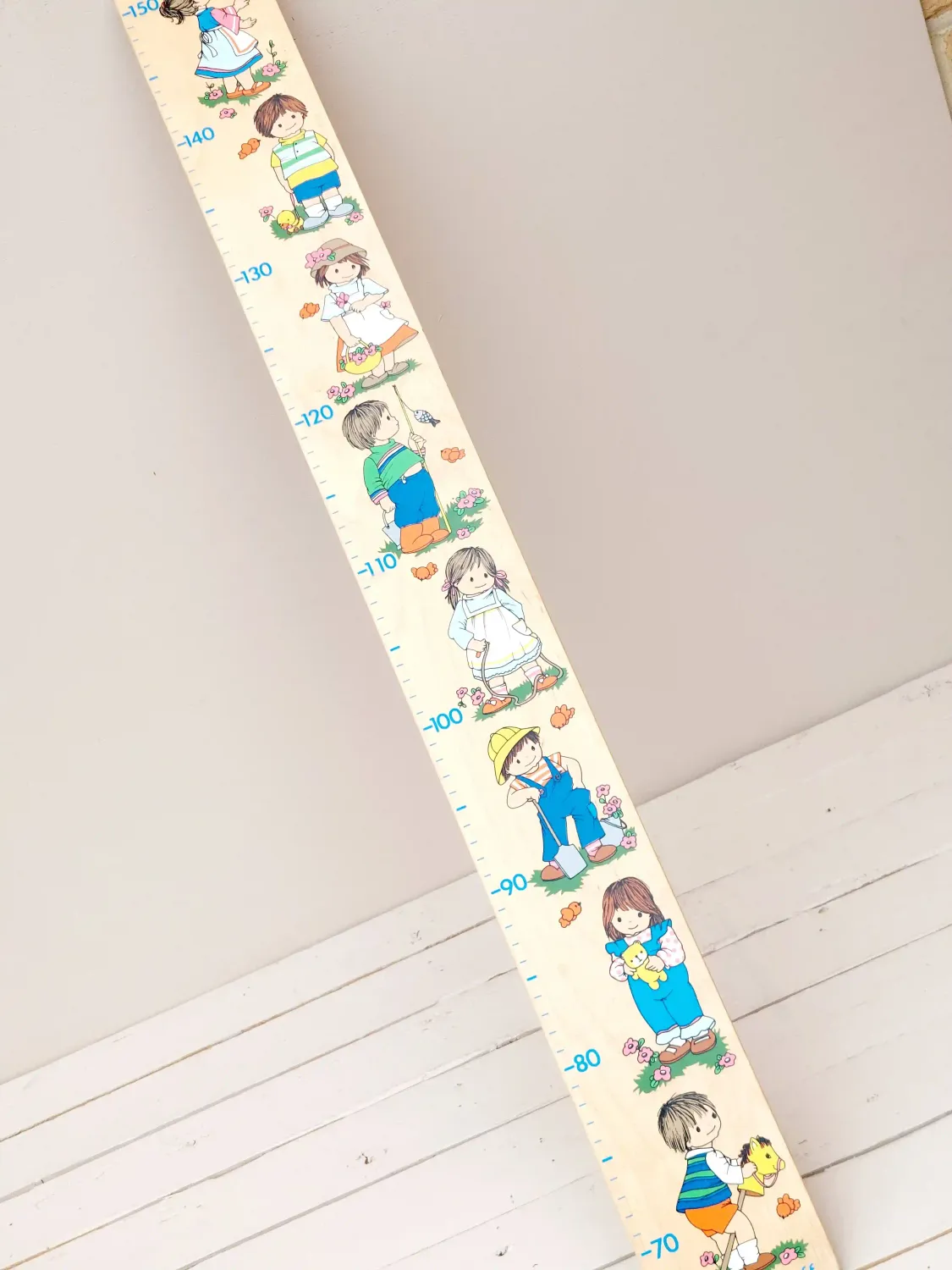 Vintage houten groeimeter - retro illustraties jaren 70 - wanddecoratie kinderkamer
