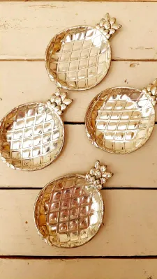 Vintage ananasschaaltjes in zilverkleur – Set van 4