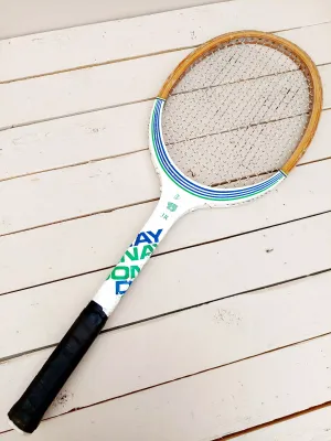 Vintage houten junior tennisracket Donnay 15 JR - racket wit groen blauw