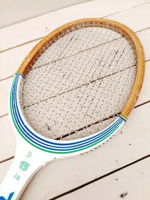 Vintage houten junior tennisracket Donnay 15 JR - racket wit groen blauw