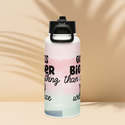 God Is Bigger... Stainless steel water bottle with a straw lid