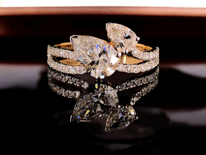 Moonlit Harmony – Twin Pear Cut Glow Ring