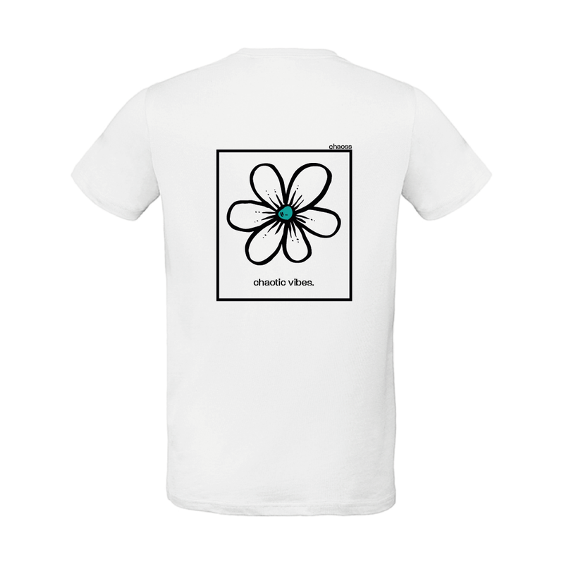 T-Shirt „CHAOSS Original Happy Flower“ – weiß / schwarz– queer Streetwear