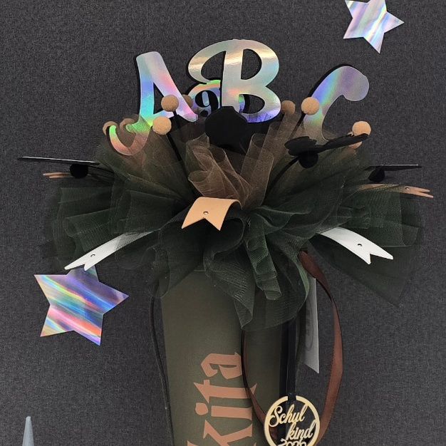 ABC Schultüte für Jungen, in Navy Farbe, Tüll in Schwarz/Navy