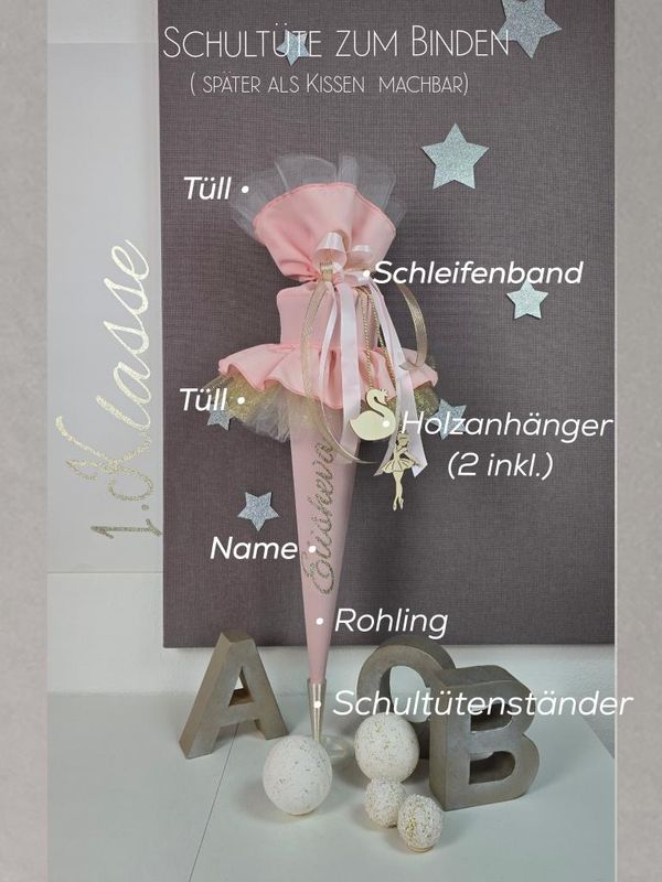 Schultüte aus Stoff für Mädchen zum Binden - komplett konfigurierbar
