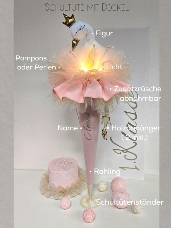 Personalisierte Schultüte aus Stoff für Mädchen - komplett konfigurierbar