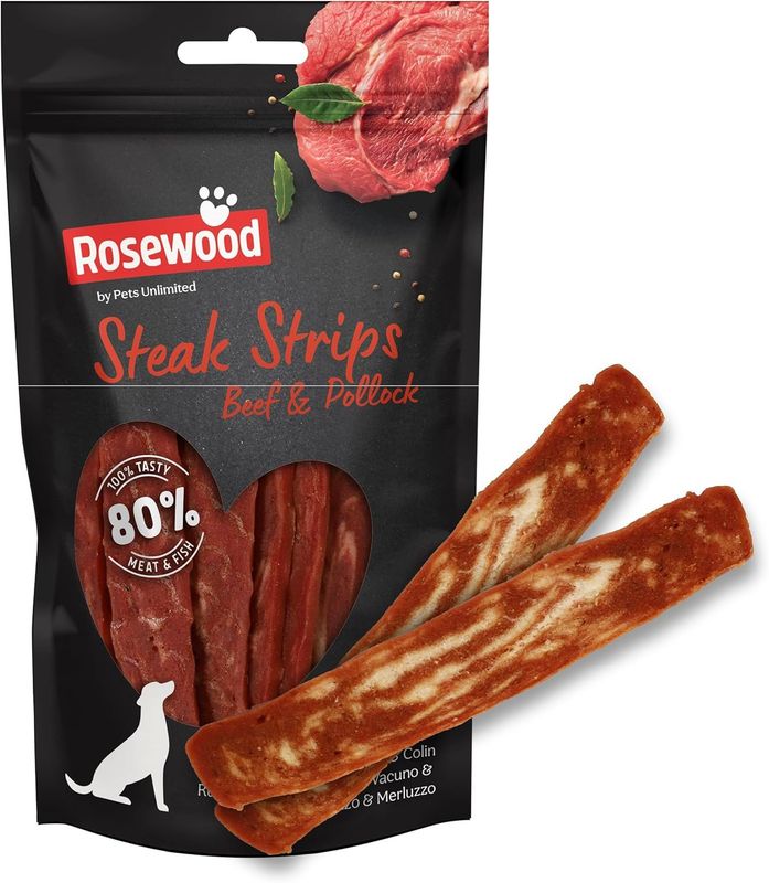 ROSEWOOD STEAK STRIPS BEEF Y POLLOCK 100G