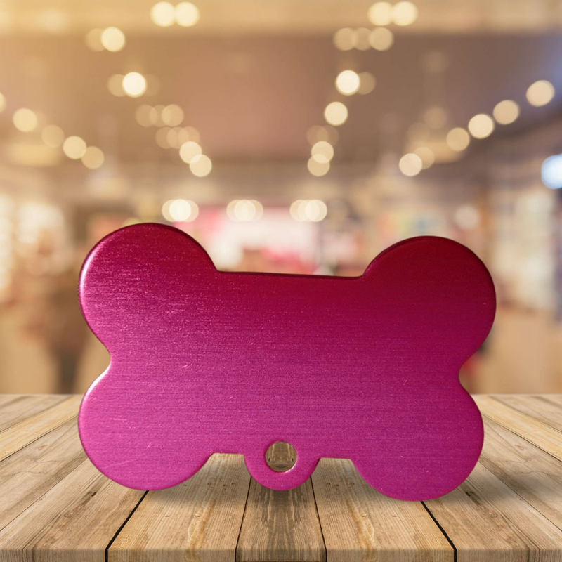Personalisierte Hundemarke "Knochen" Aluminium  Farbe Pink