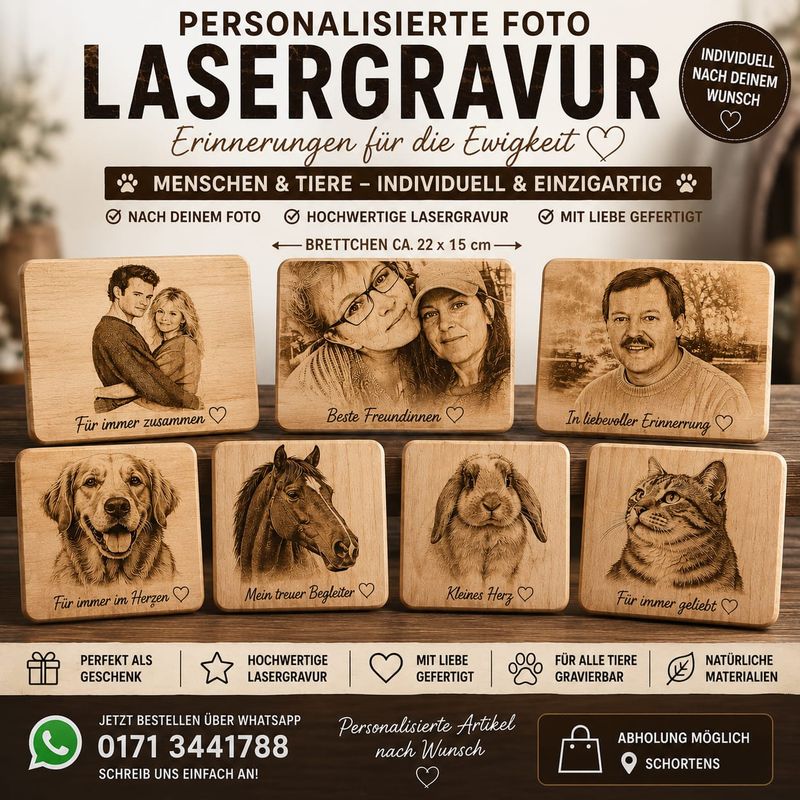 . Personalisierte Foto-Lasergravur auf Holz – ca. 22 × 15 cm