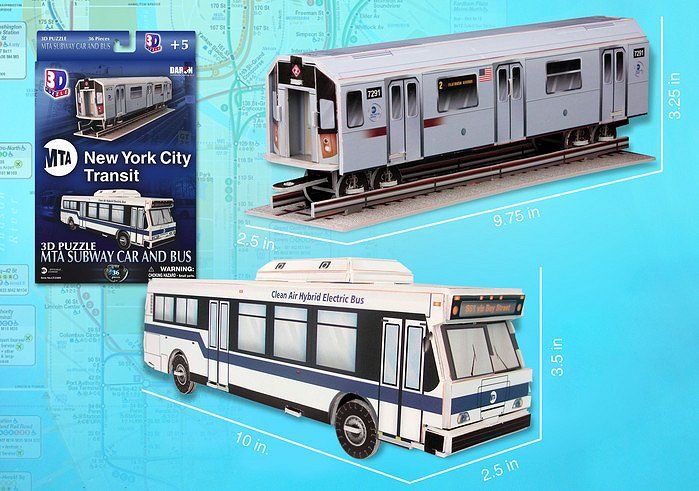 New York City MTA 3-D Jigsaw Puzzle - Subway Car and Bus; 36 pieces