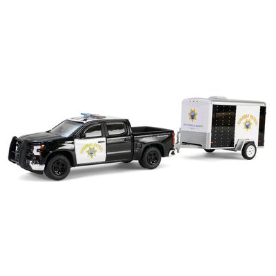 1/64 California Highway Patrol 2023 Chevrolet Silverado with Cargo Trailer