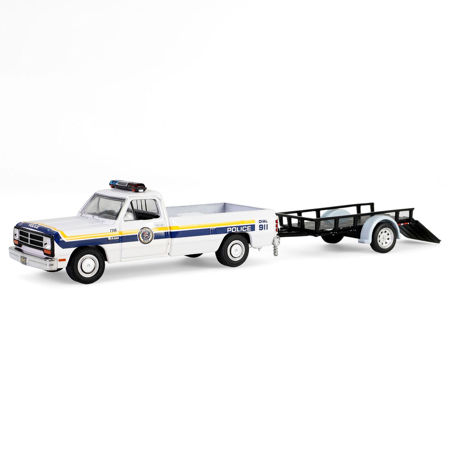 1/64 Philadelphia, PA Police 1990 Dodge Ram D200 with Utility Trailer