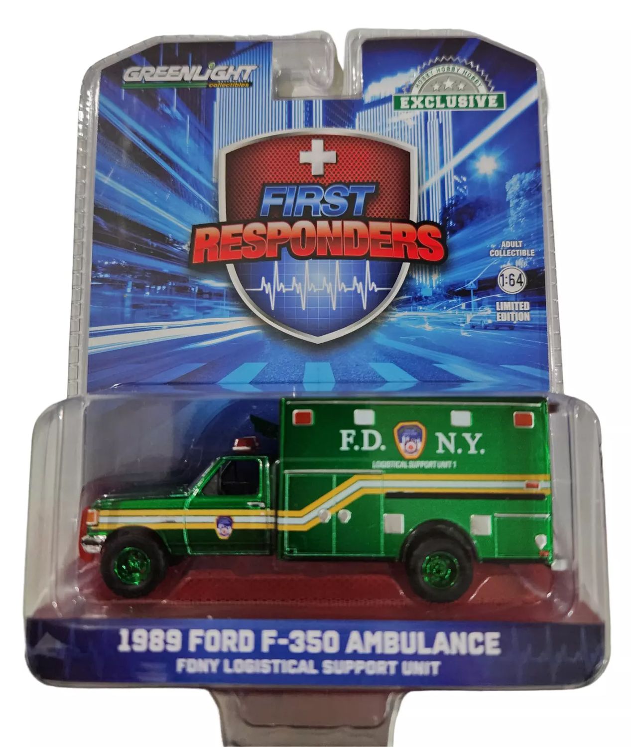1/64 GREEN MACHINE CHASE - FDNY Logistical Support Unit 1989 Ford F-350 Ambulance