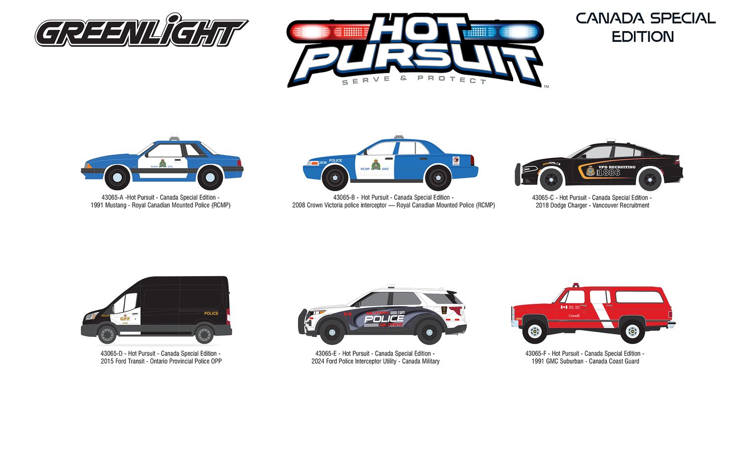 1/64 Hot Pursuit CANADA Special Edition - SET of 6