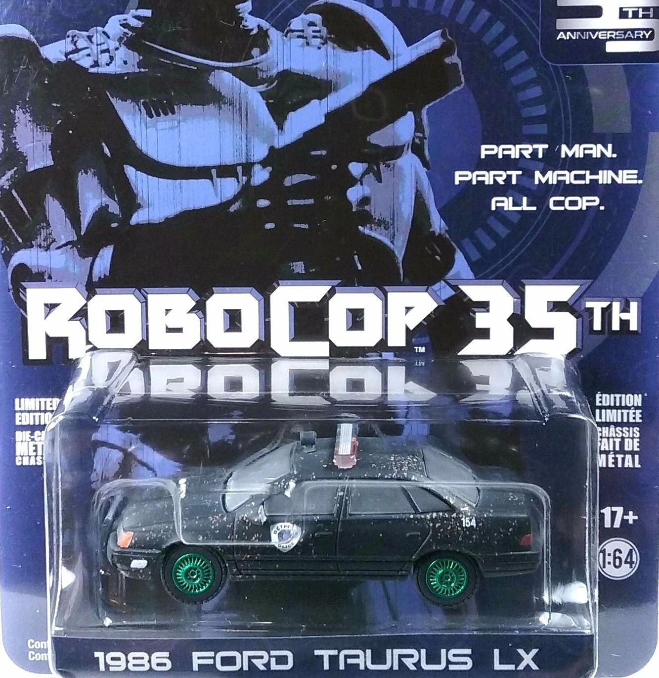 1/64 GREEN MACHINE CHASE - Detroit Metro West Police 1986 Ford Taurus LX - Weathered - RoboCop 35th Anniversary
