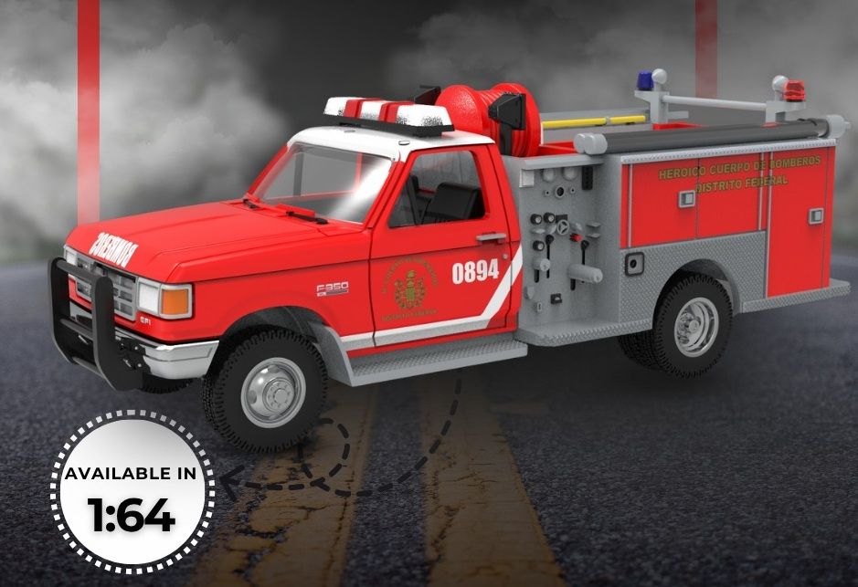 1/64 Heroico Cuerpo de Bomberos Distrito Federal, Mexico 1990 Ford F-350 Mini Pumper Fire Truck