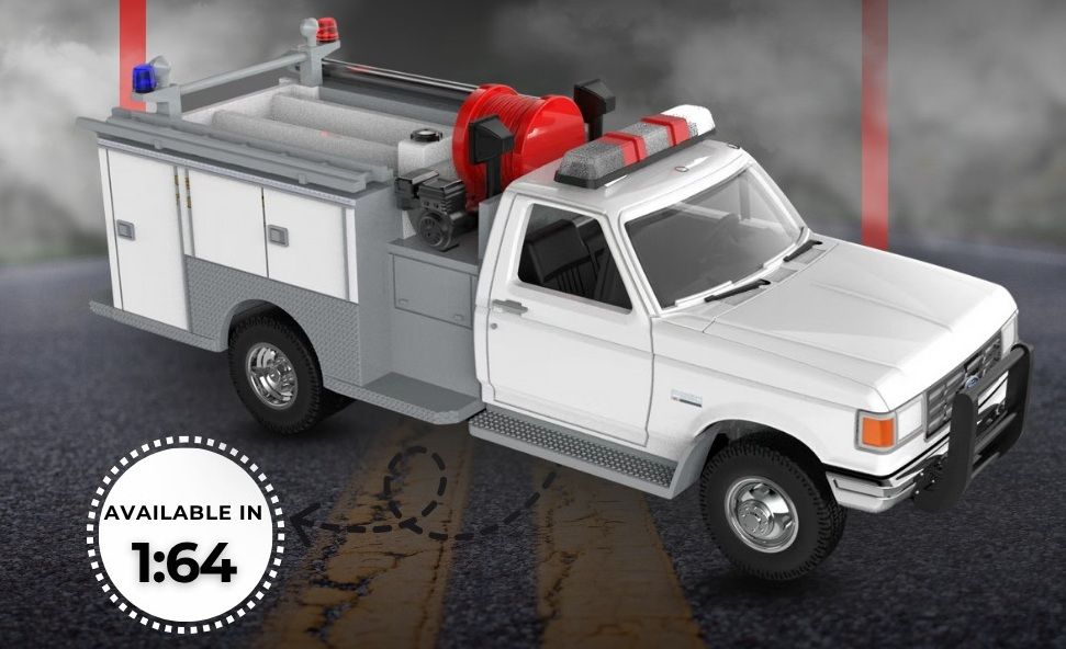 1/64 Plain White 1988 Ford F-350 Mini Pumper Fire Truck - perfect for you to customize