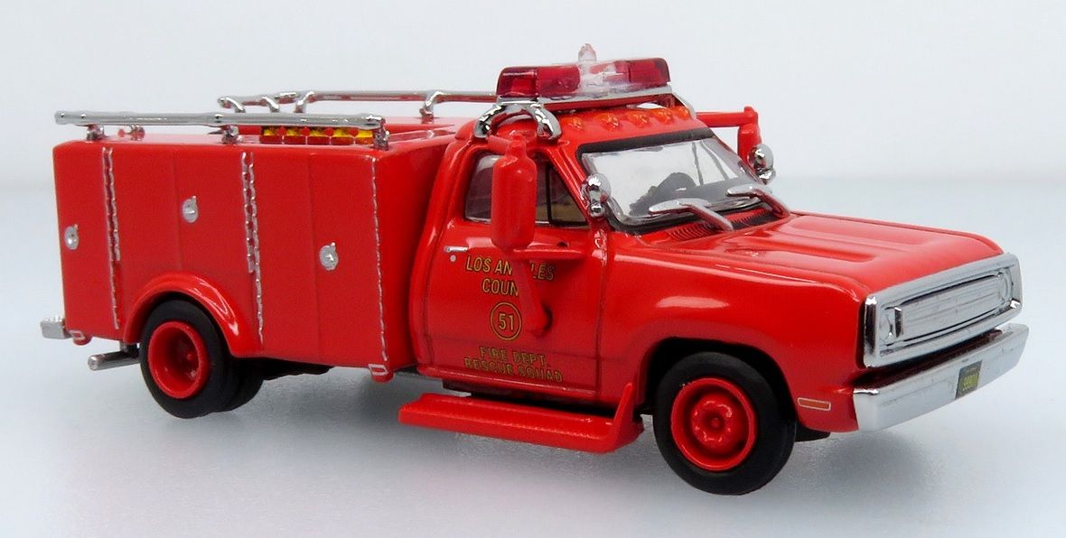 1/87 scale Los Angeles County Fire Dept 1974 Dodge 300 Rescue Unit - Squad 51 as seen on "EMERGENCY!" - diecast metal - 2.5" long