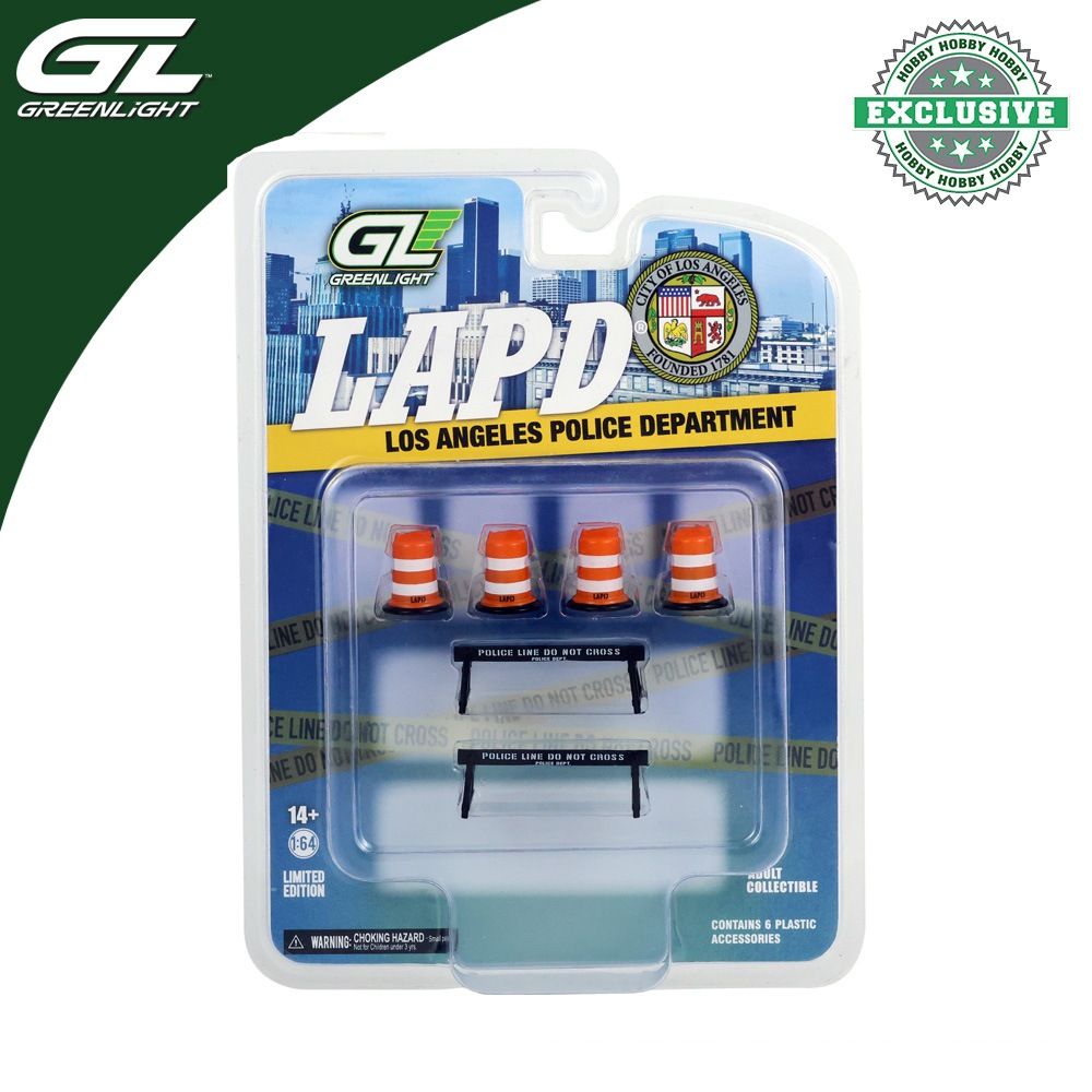 1/64 LAPD Road Accessory Pack - 4 LAPD Traffic Barrels &amp; 2 Barriers