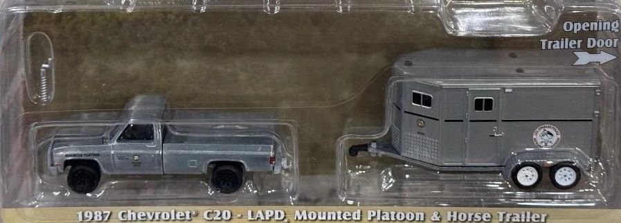 1/64 RAW METAL CHASE - LAPD Search &amp; Rescue Mounted Platoon 1987 Chevrolet C20 with Horse Trailer