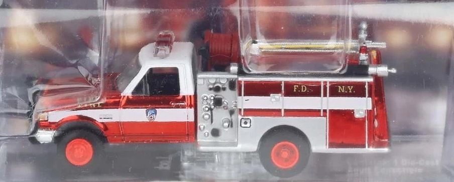 1/64 RED CHROME CHASE - FDNY 160th Anniversary Edition 1987 Ford F-350 Mini Pumper Fire Truck