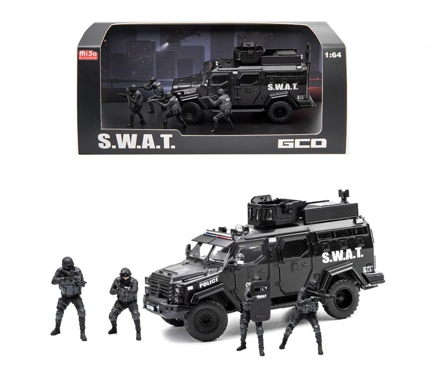 1/64 SWAT Tactical Armored Vehicle with 4 Figures - vehicle and figures are metal