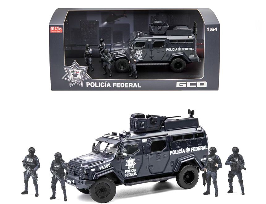 1/64 Policia Federal (Mexico) Tactical Armored Vehicle with 4 Figures - vehicle and figures are metal