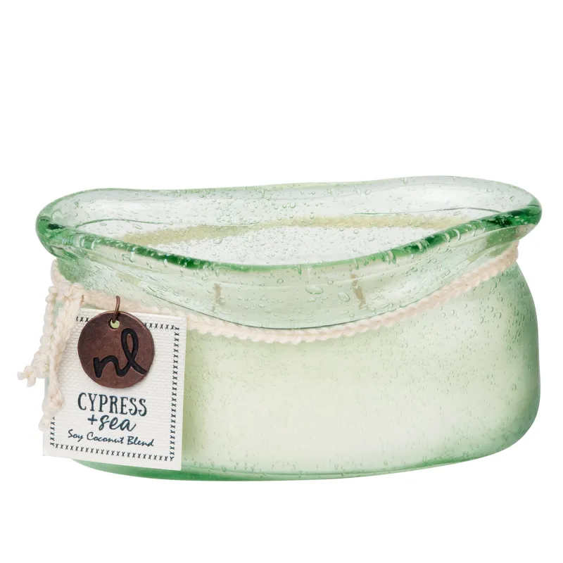 Cypress &amp; Seasalt Handblown Glass Candle