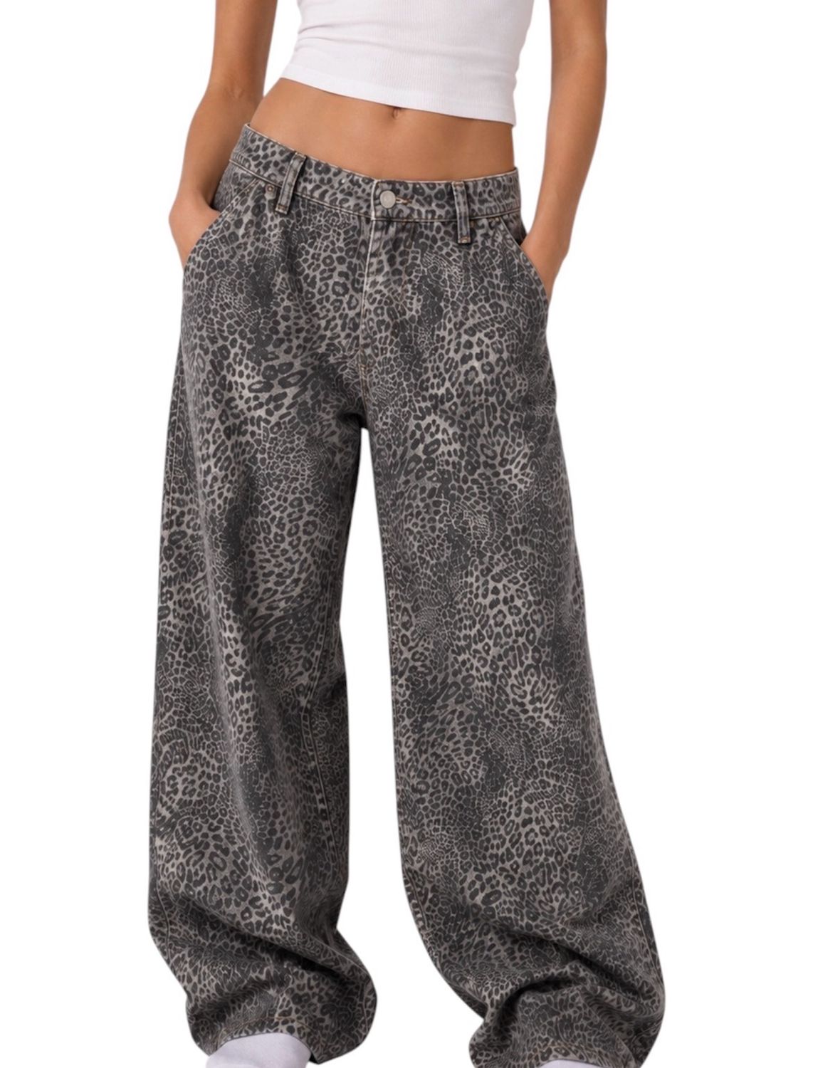 washed leopard jeans