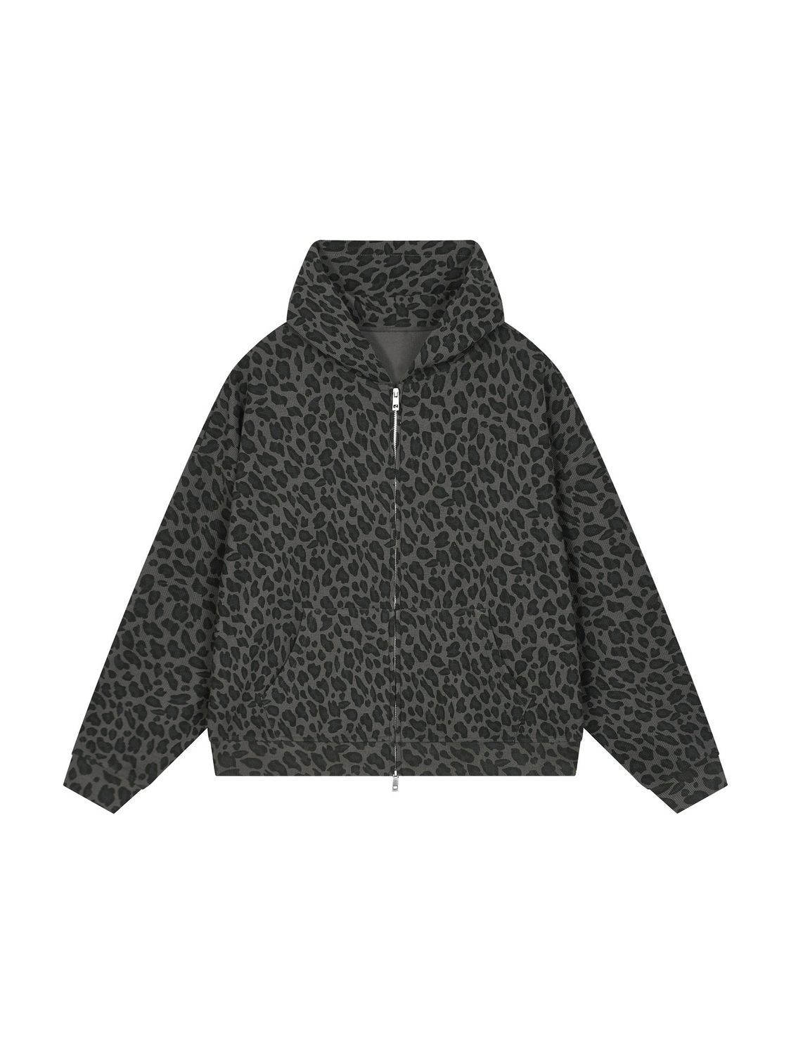 leopard waffle zip up