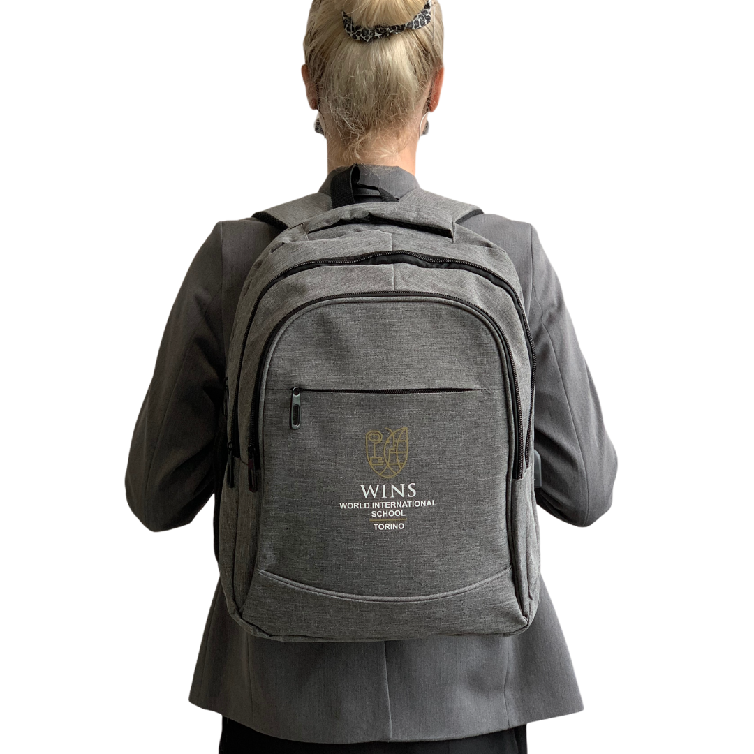 WINS | Zaino unisex | Colore grigio melange con profili neri