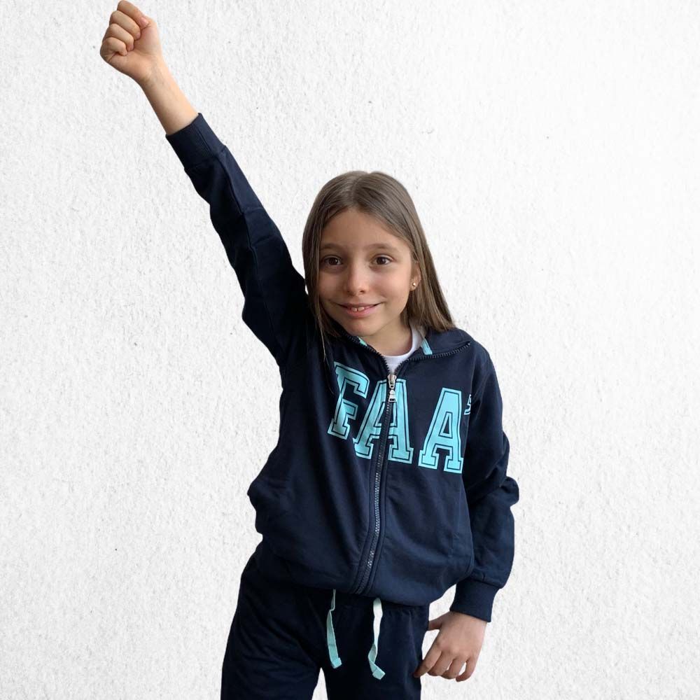MELBY | Felpa con zip FAA' DI BRUNO | colore blu e logo azzurro