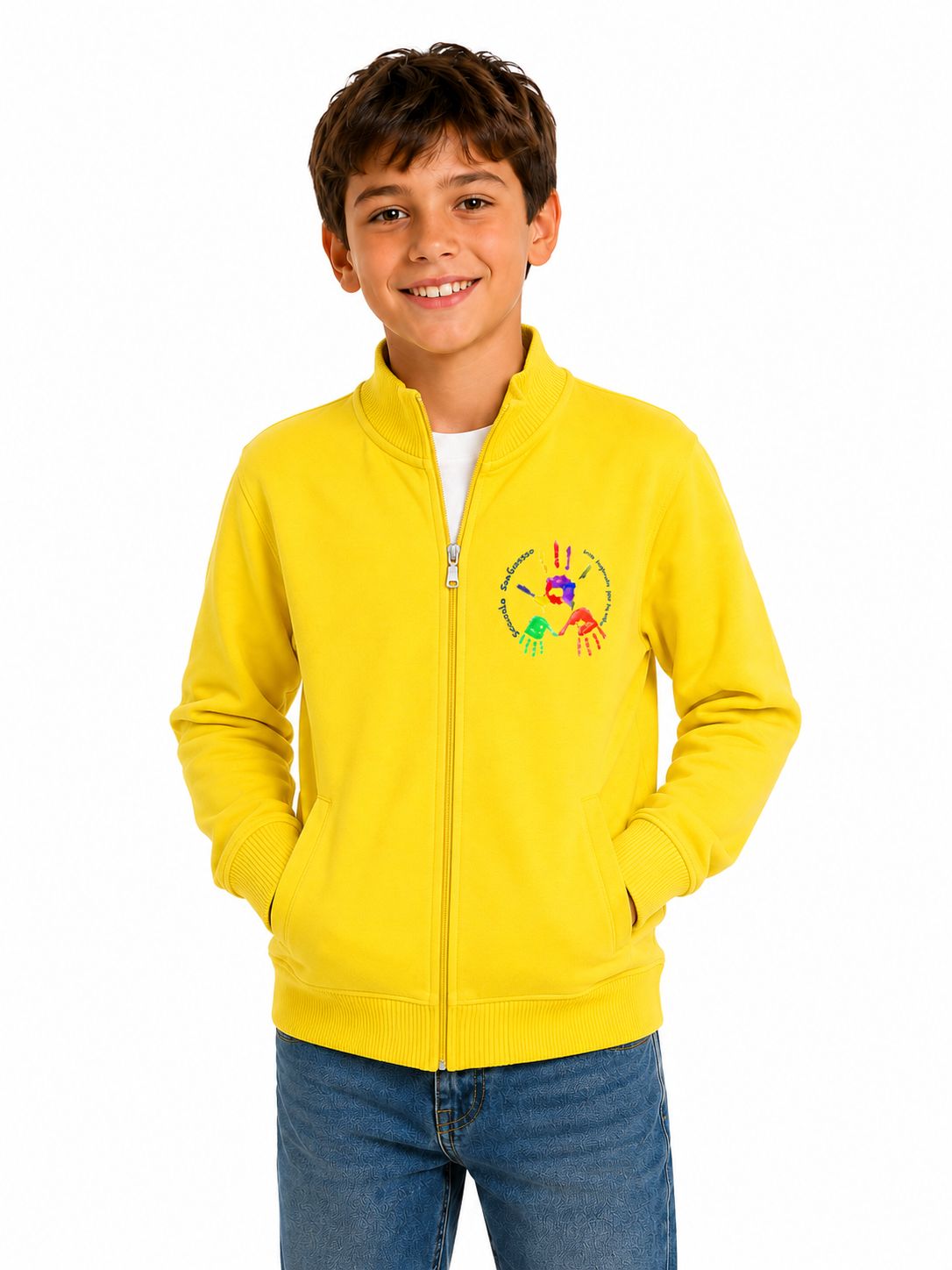 CAFASSO | Felpa con zip garzata unisex | Colore giallo