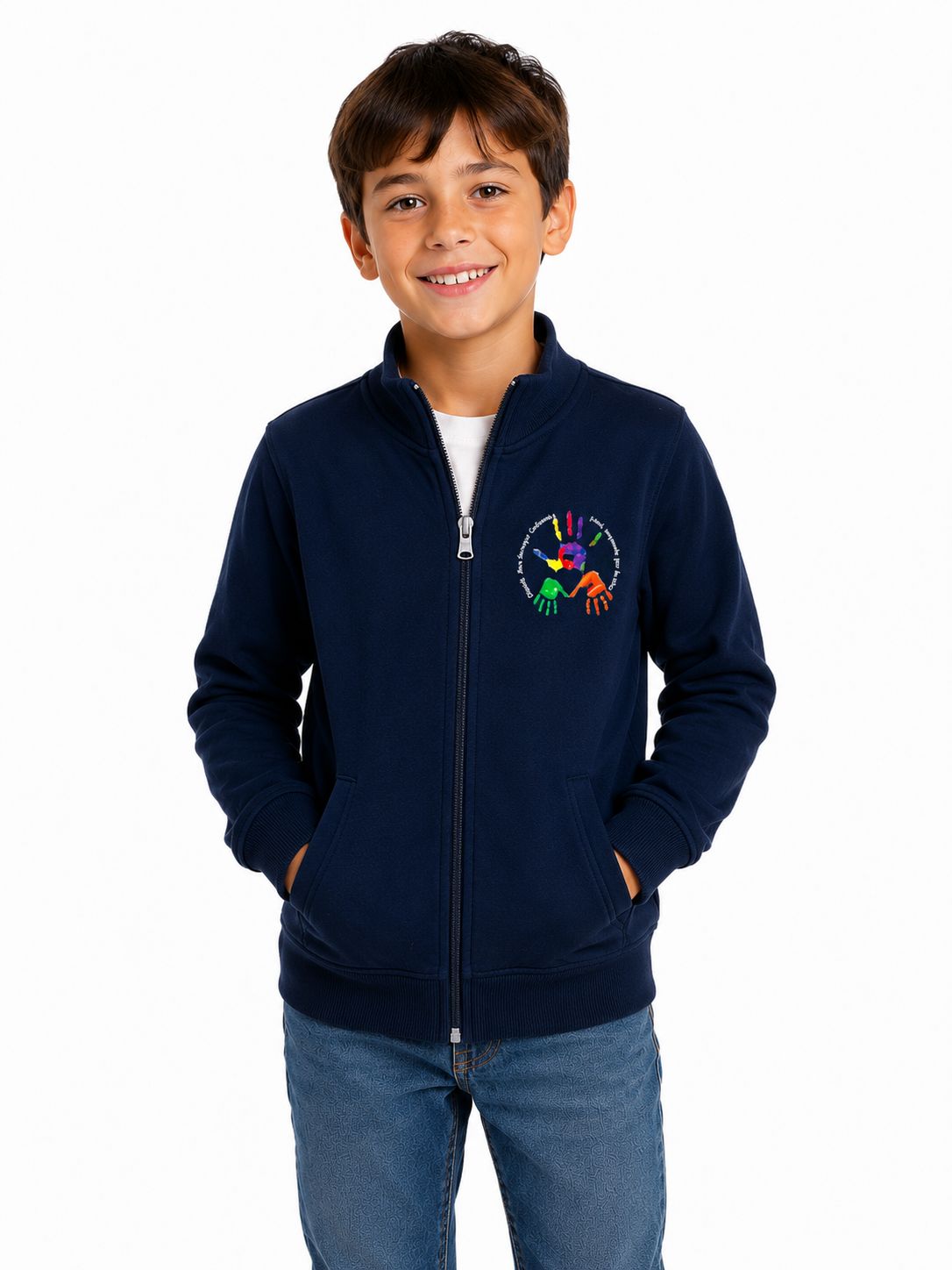 CAFASSO | Felpa con zip garzata unisex | Colore blu navy