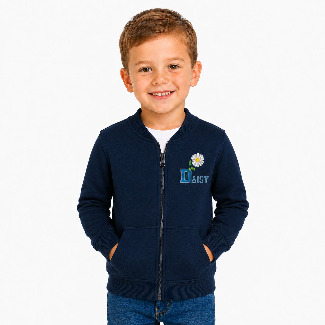 DAISY | Felpa con zip garzata unisex | Colore blu navy