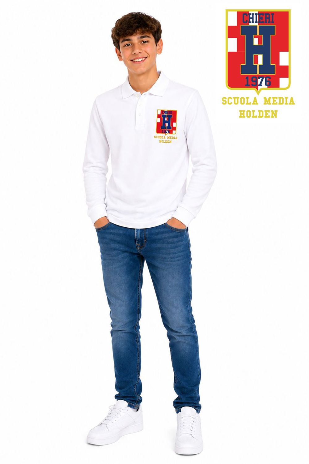 HOLDEN | Polo manica lunga piquet unisex | Colore Bianco