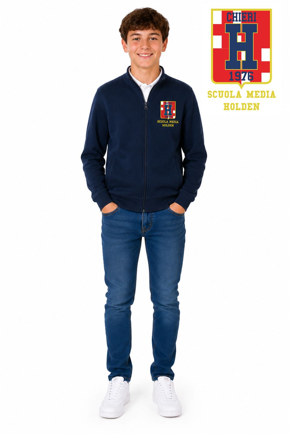 HOLDEN | Felpa con zip garzata unisex | Colore blu navy