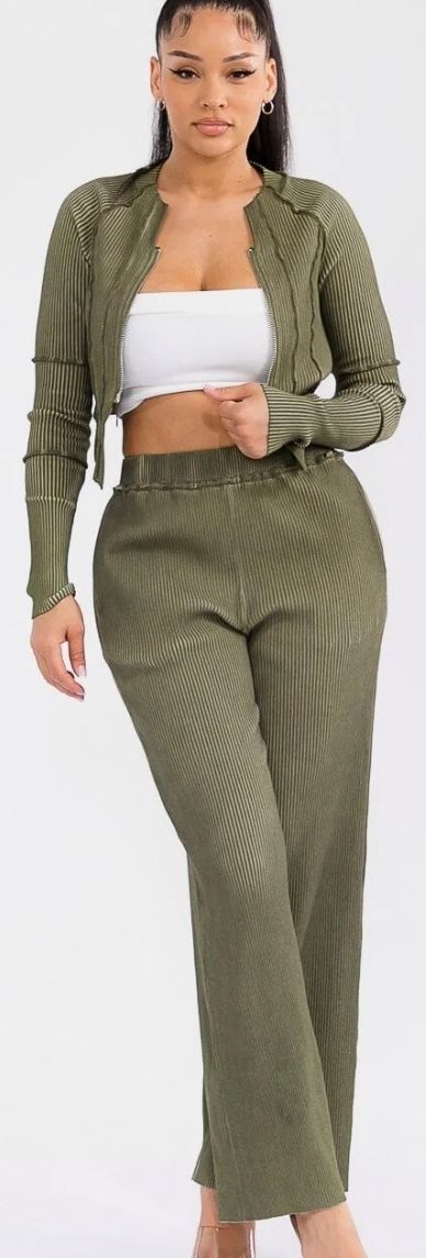 Olive Green 2 piece Pants Set