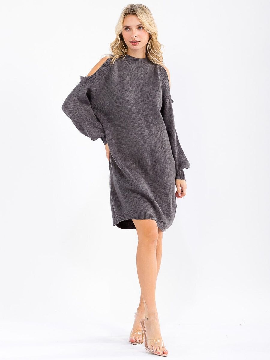 Grey Cold Shoulder Sweater Dress
