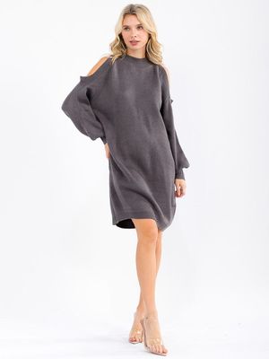 Grey Cold Shoulder Sweater Dress