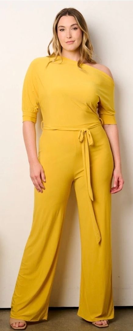 Plus Size Yellow Wide Leg Jumpsuit