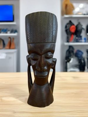 Hand-Carved African Wooden Head Sculpture