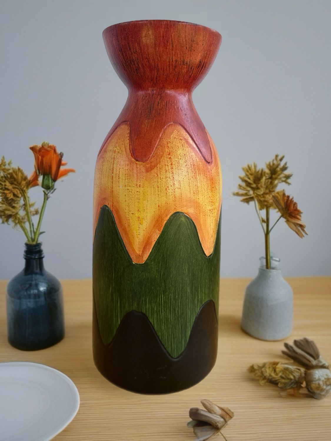 Hand-Painted Ceramic Vase with Earthy Sunset Tones