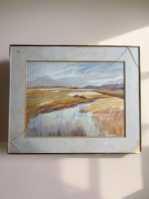 Original Watercolour Landscape by Thorpe – Framed (Glass Cracked)