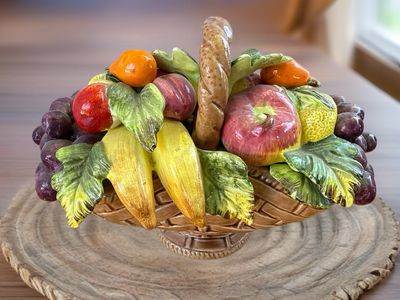 Hand-Painted Porcelain Fruit Basket Centerpiece