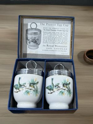 Vintage Royal Worcester Premier Egg Coddlers (Set of 2) – Bird Design with Original Box