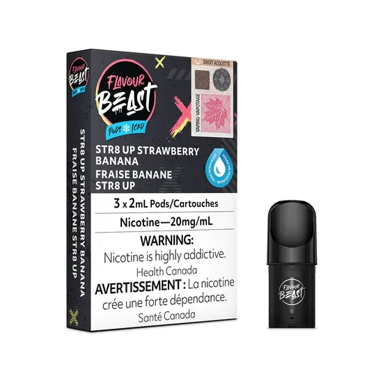 STLTH Compatible Flavour Beast STR8 Up Strawberry Banana Iced Vape Pods