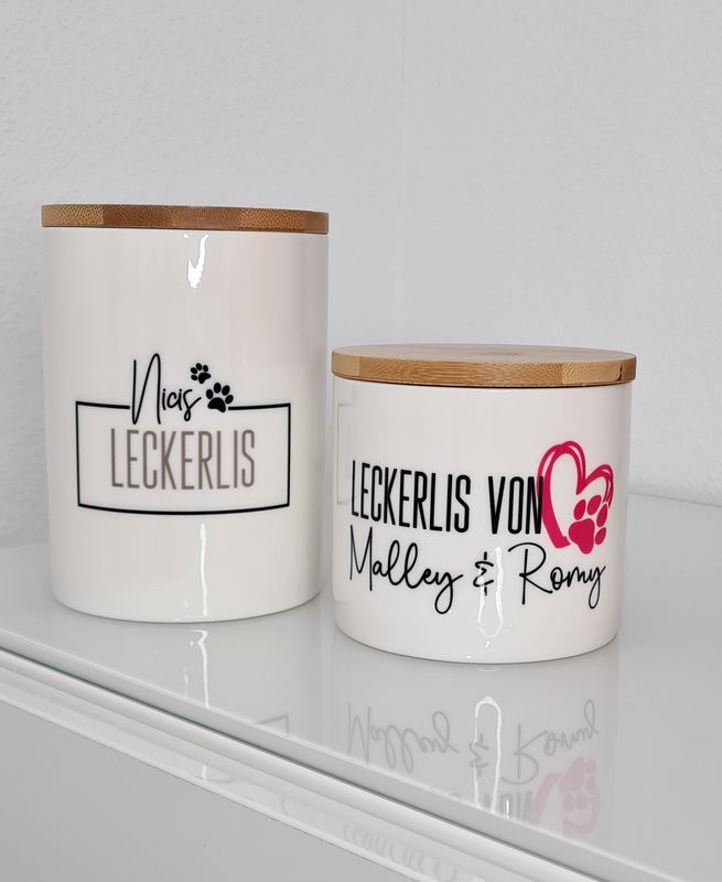 Leckerli Dose aus Keramik personalisiert für Katzen und Hunde mit Name | 2 Größen